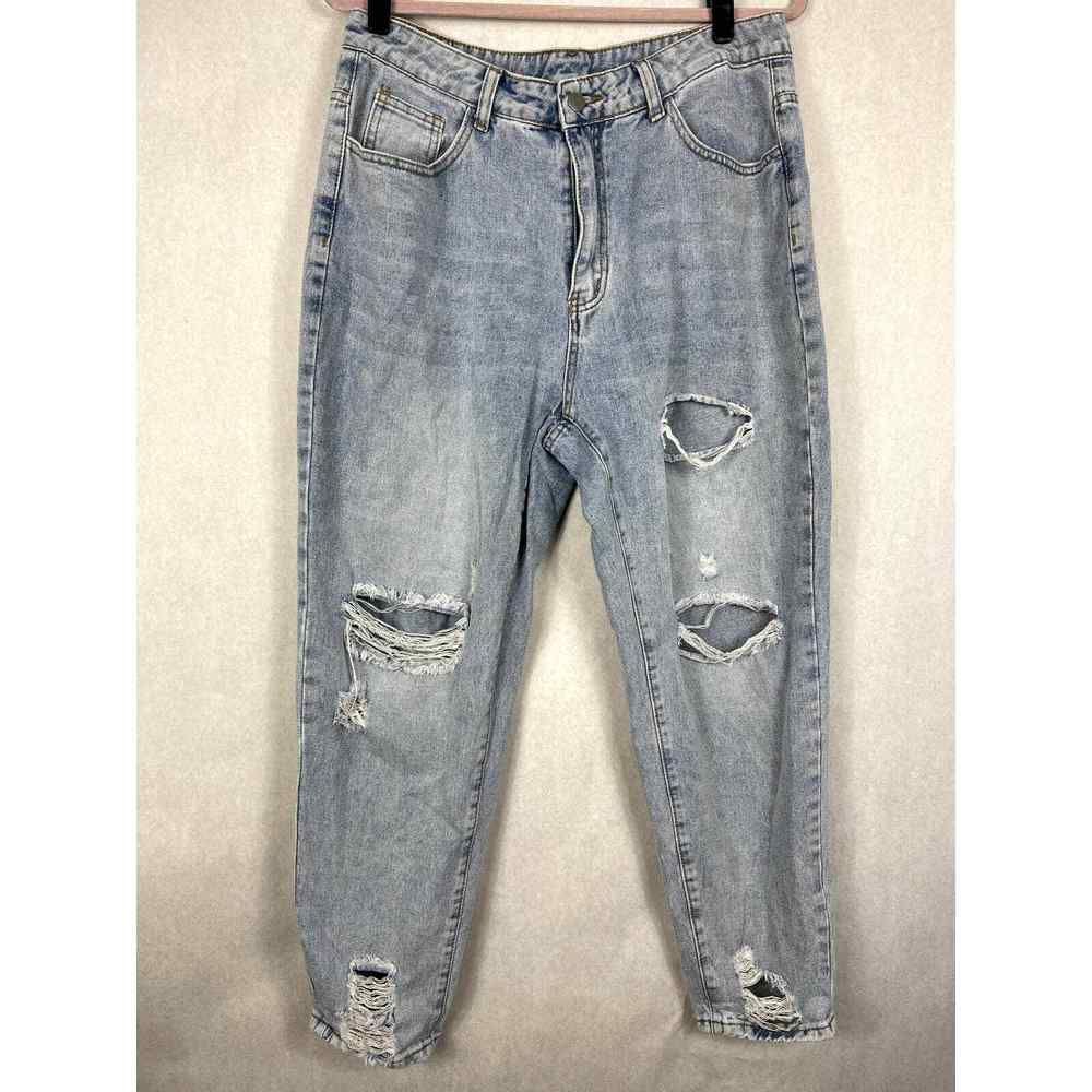 Shein Curve Distressed Tapered Leg Mom Jeans High Rise Size 0XL Light Blue Wash